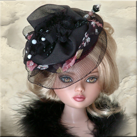  Ellowyne Wilde doll black fascinator hat